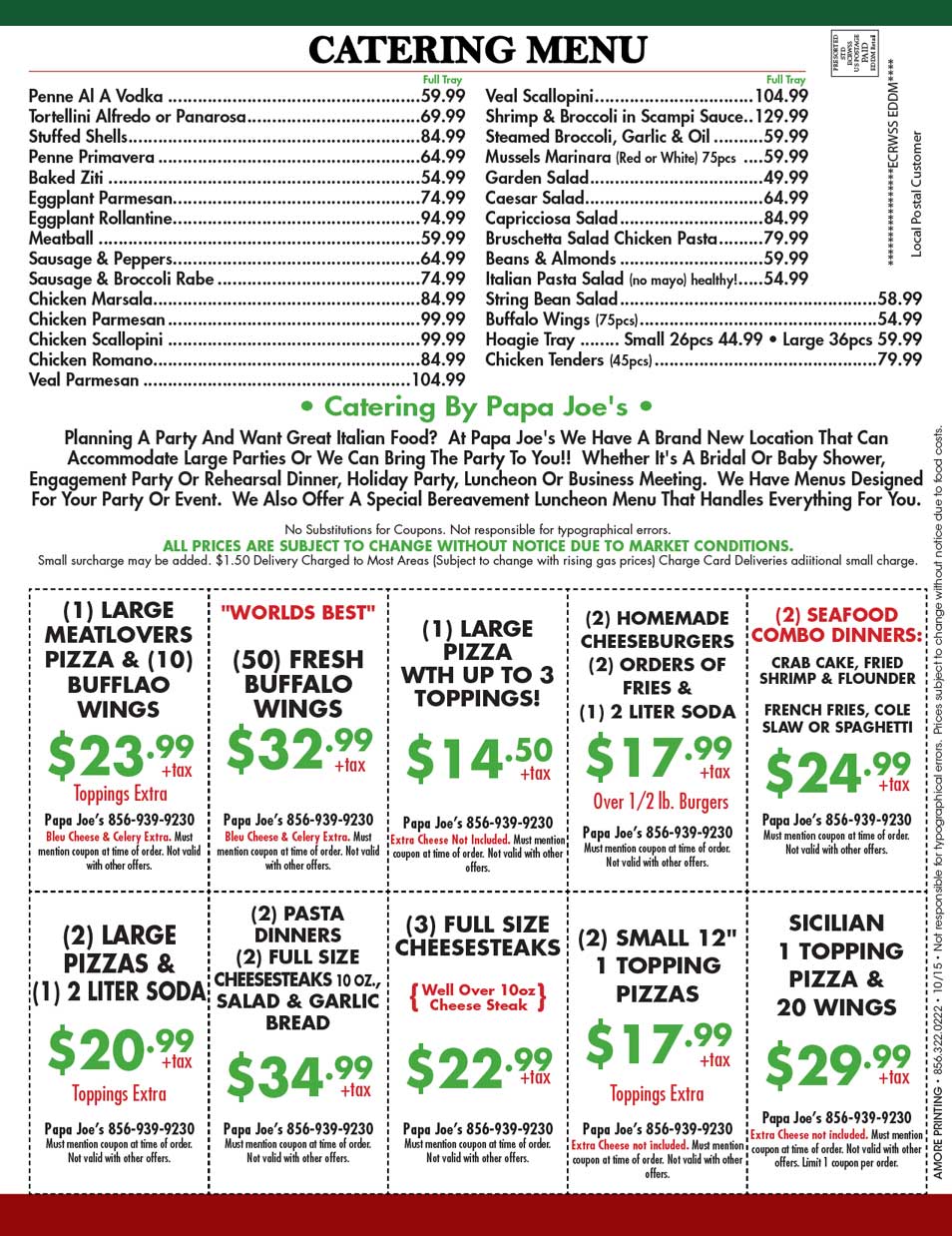 Click here for a printable Papa Joe's Pizza PDF Menu
